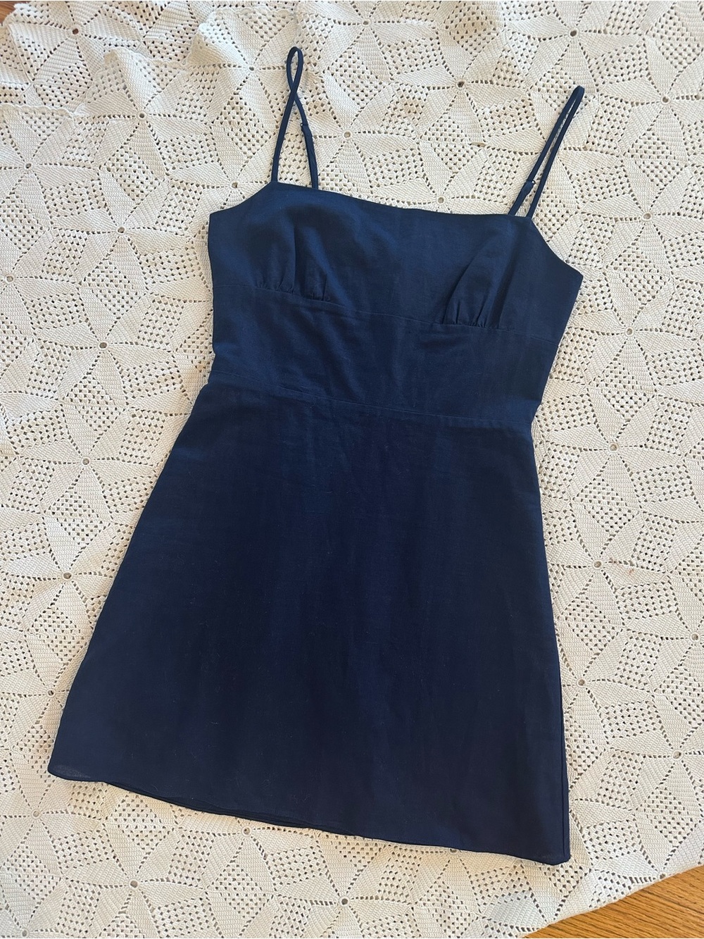 Sunday Best Reformation Navy Linen Spaghetti Strap Fitted Mini Dress